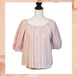 NWT White/Red Elbow Puff Sleeve Blouse